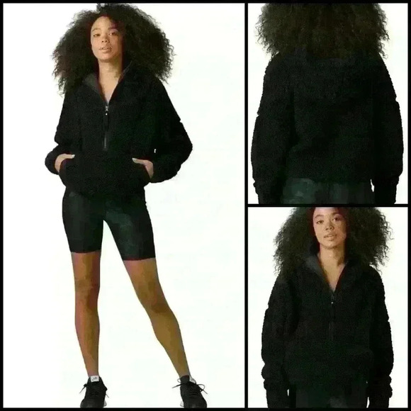 Prana Polar Escape Half Zip Hooded Sherpa Recycled Fabric Black Jacket Size XL - Picture 1 of 13